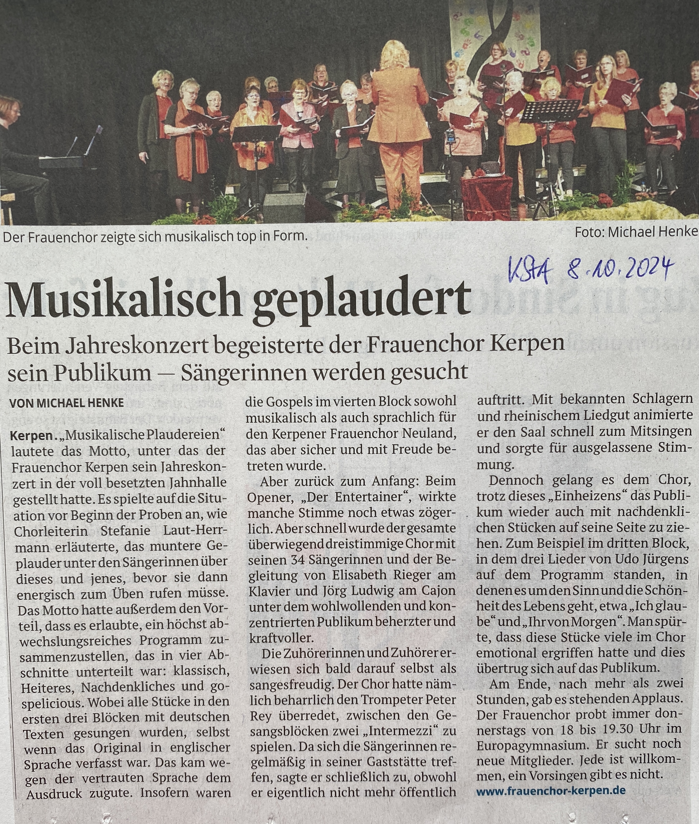 Pressebericht Kölner Stadtanzeiger zum Konzert 2024