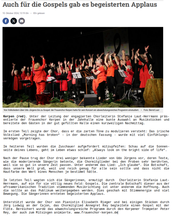 Pressebericht Rheinische Anzeigenblätter zum Konzert 2024