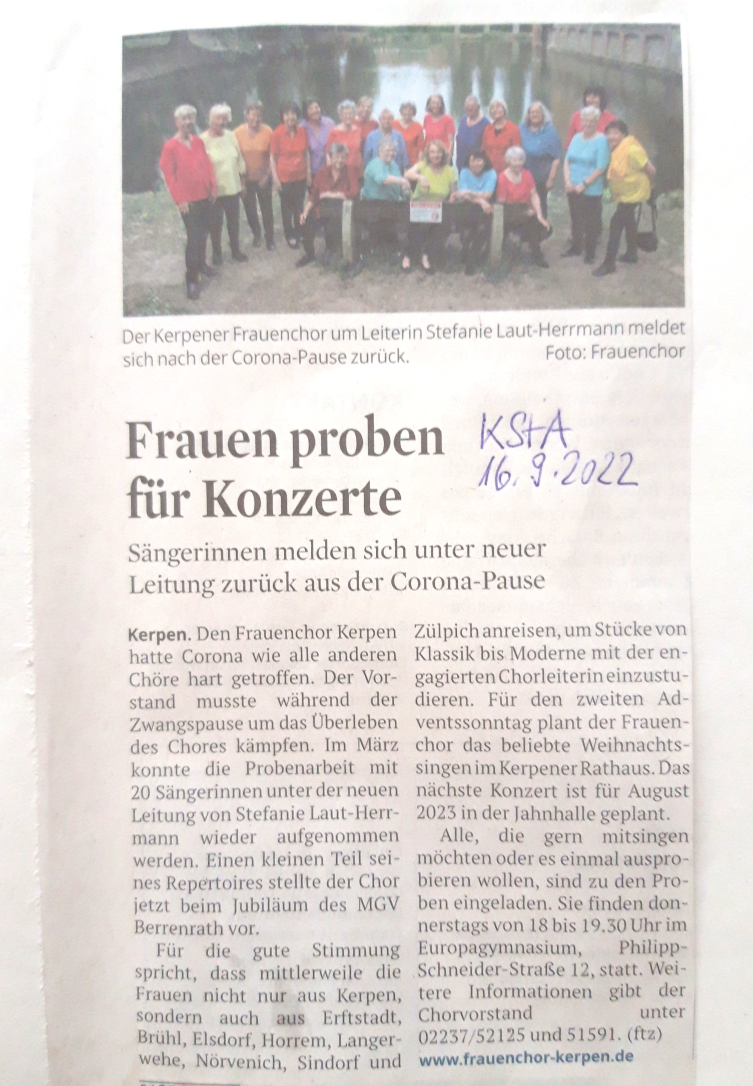 Pressebericht Frauen proben fü Konzerte