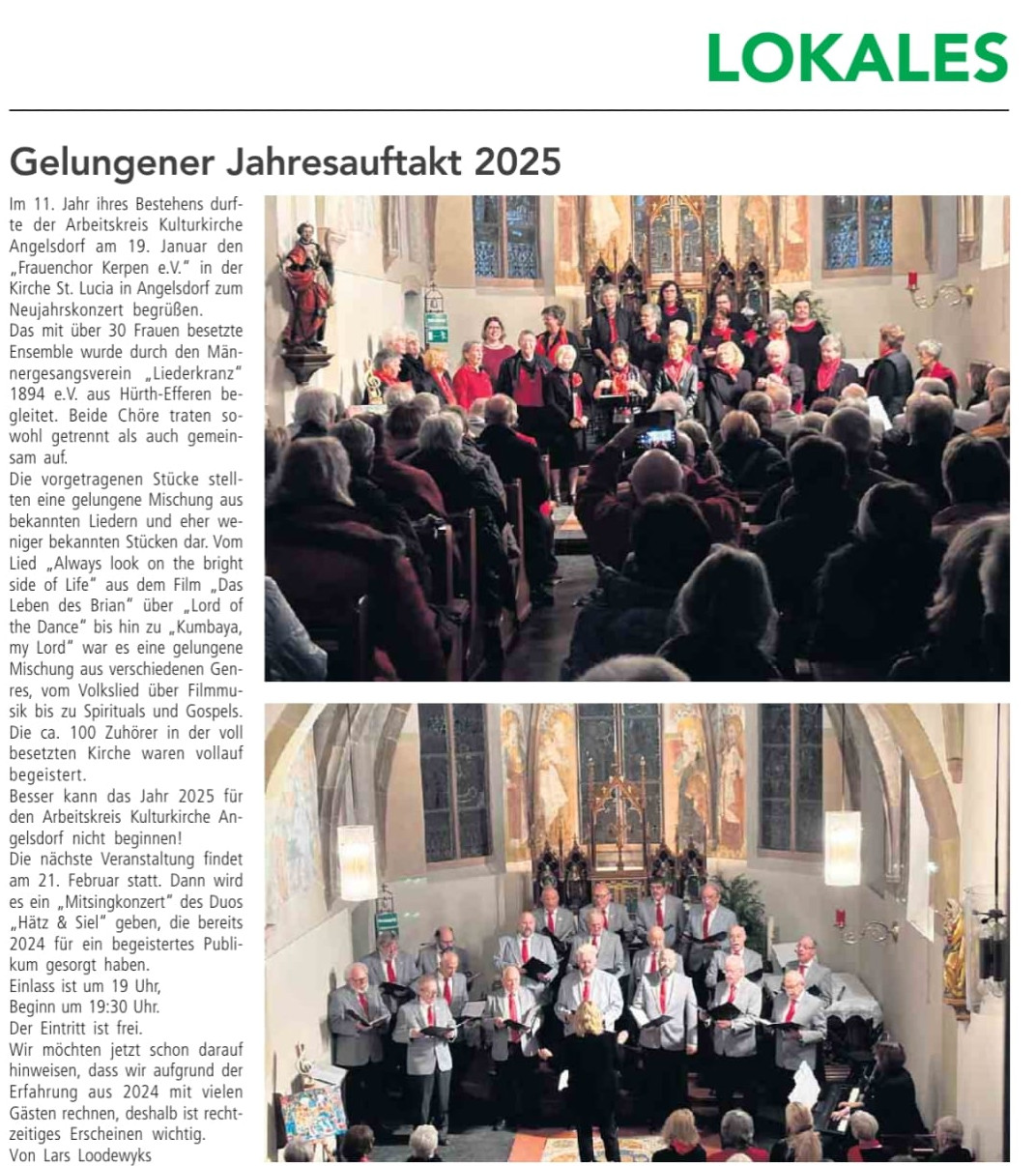 Pressebericht Rundblick Elsdorf zum Neujahrskonzert 2025