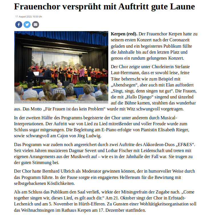 Pressebericht Rheinische Anzeigenblätter zum Konzert